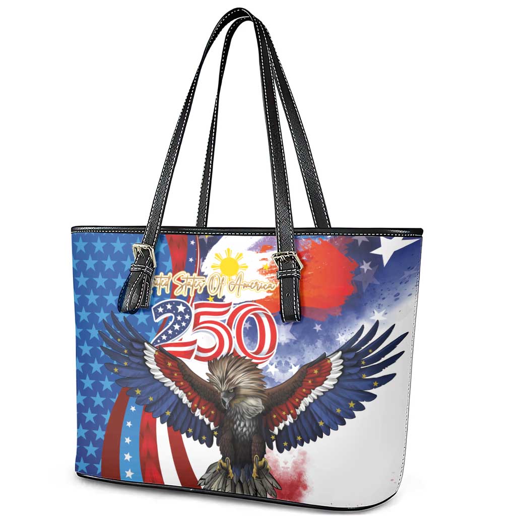 Philippines and United States Semiquincentennial Leather Tote Bag Eagle and National Flag Style