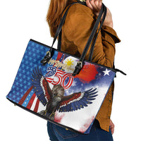 Philippines and United States Semiquincentennial Leather Tote Bag Eagle and National Flag Style