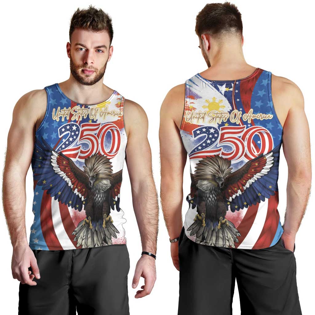 Philippines and United States Semiquincentennial Men Tank Top Eagle and National Flag Style