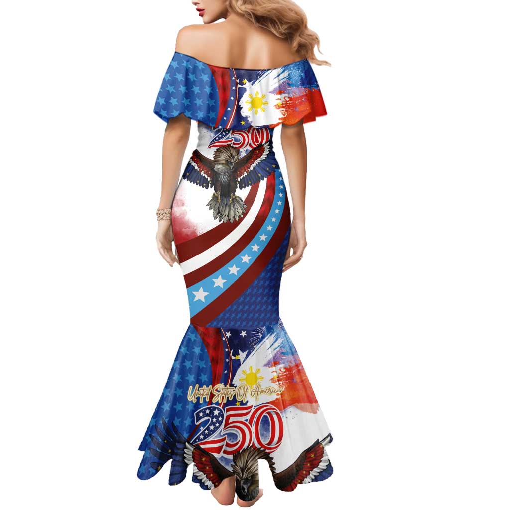 Philippines and United States Semiquincentennial Mermaid Dress Eagle and National Flag Style