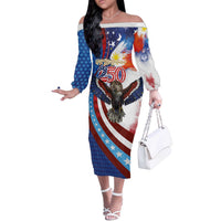 Philippines and United States Semiquincentennial Off The Shoulder Long Sleeve Dress Eagle and National Flag Style
