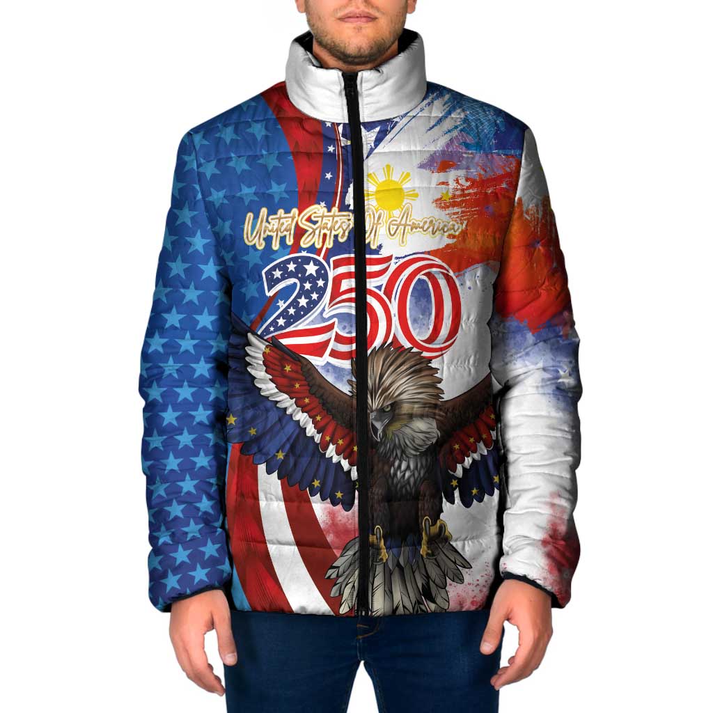 Philippines and United States Semiquincentennial Padded Jacket Eagle and National Flag Style