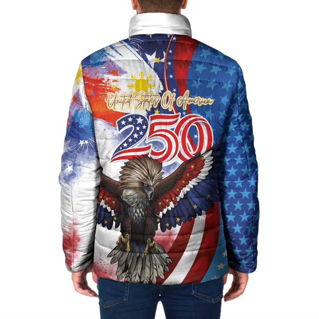 Philippines and United States Semiquincentennial Padded Jacket Eagle and National Flag Style