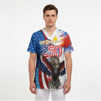 Philippines and United States Semiquincentennial Scrub Top Eagle and National Flag Style