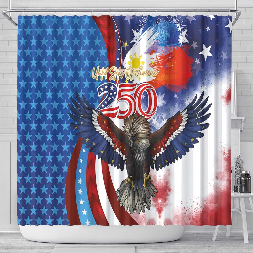 Philippines and United States Semiquincentennial Shower Curtain Eagle and National Flag Style