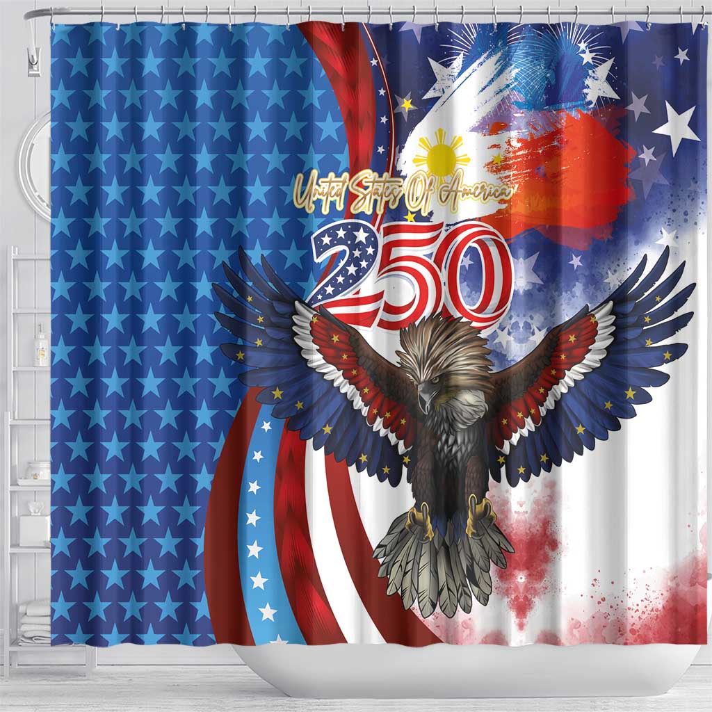 Philippines and United States Semiquincentennial Shower Curtain Eagle and National Flag Style