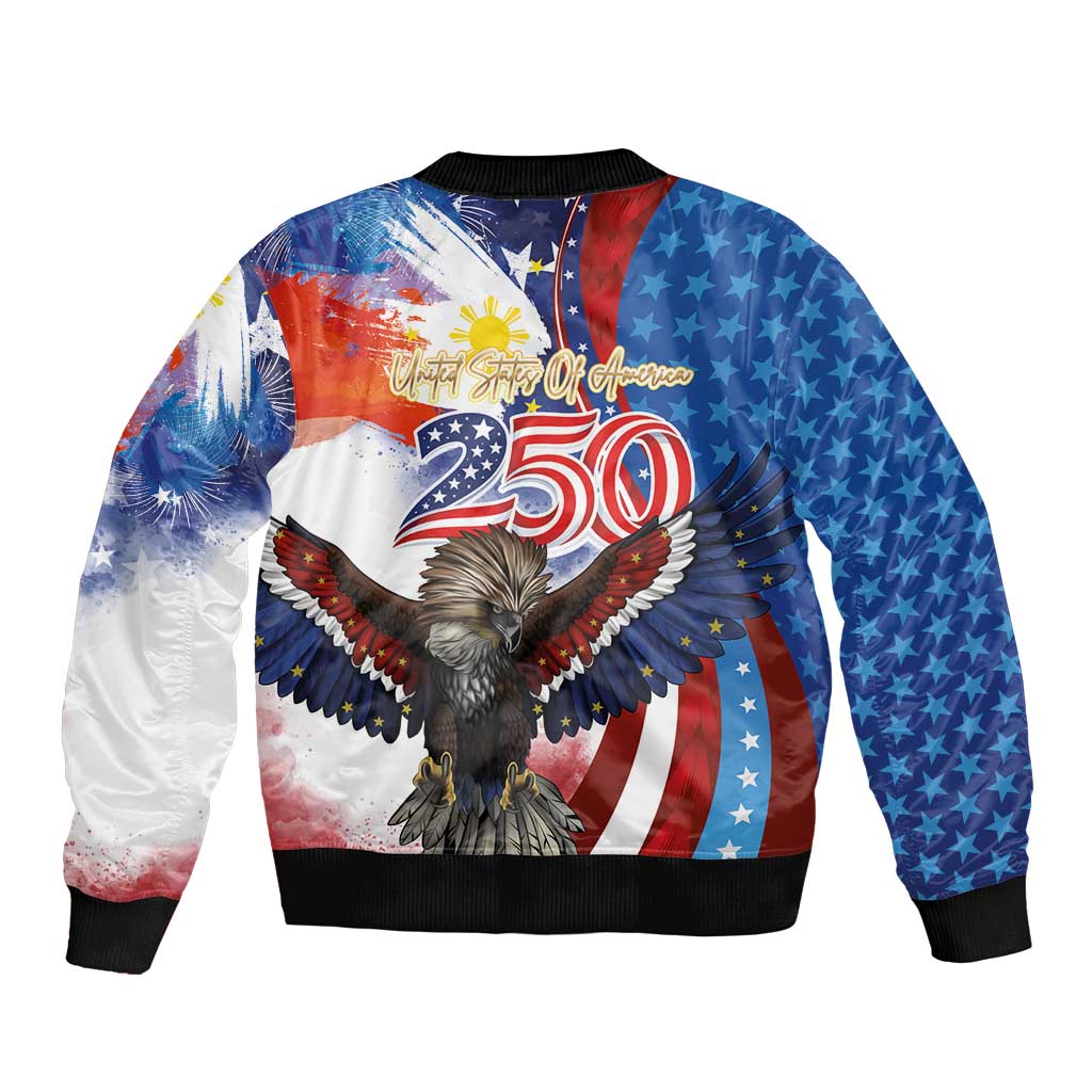 Philippines and United States Semiquincentennial Sleeve Zip Bomber Jacket Eagle and National Flag Style