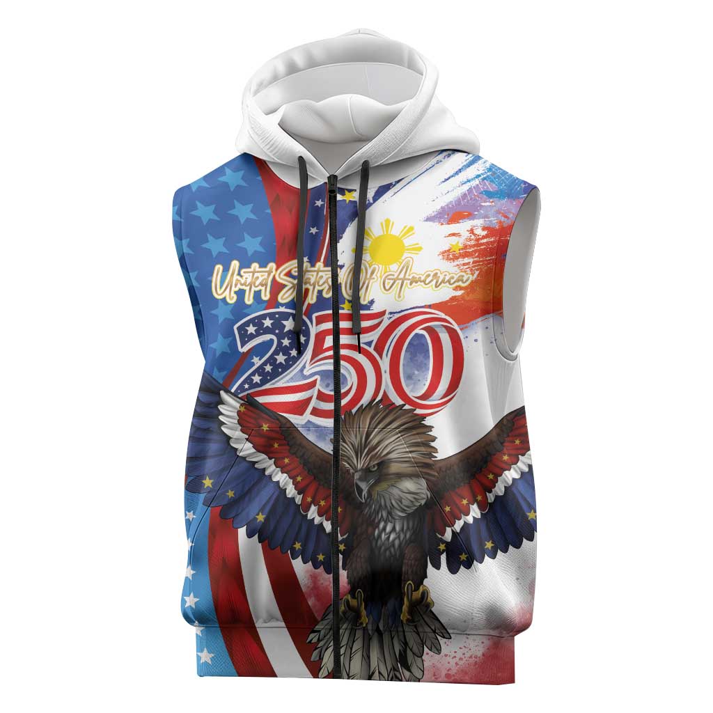 Philippines and United States Semiquincentennial Sleeveless Zip Hoodie Eagle and National Flag Style LT03 Multicolor - Polynesian Pride