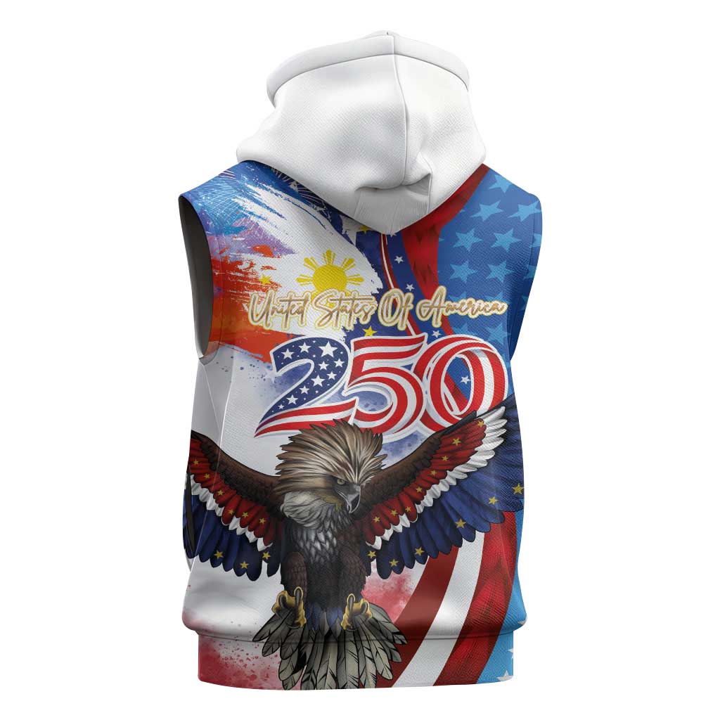 Philippines and United States Semiquincentennial Sleeveless Zip Hoodie Eagle and National Flag Style LT03 - Polynesian Pride