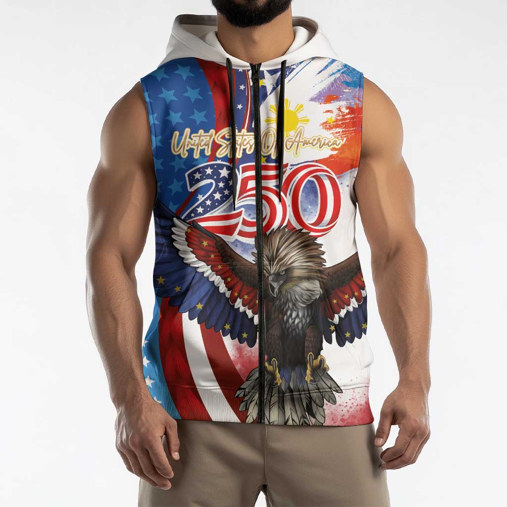 Philippines and United States Semiquincentennial Sleeveless Zip Hoodie Eagle and National Flag Style LT03 - Polynesian Pride