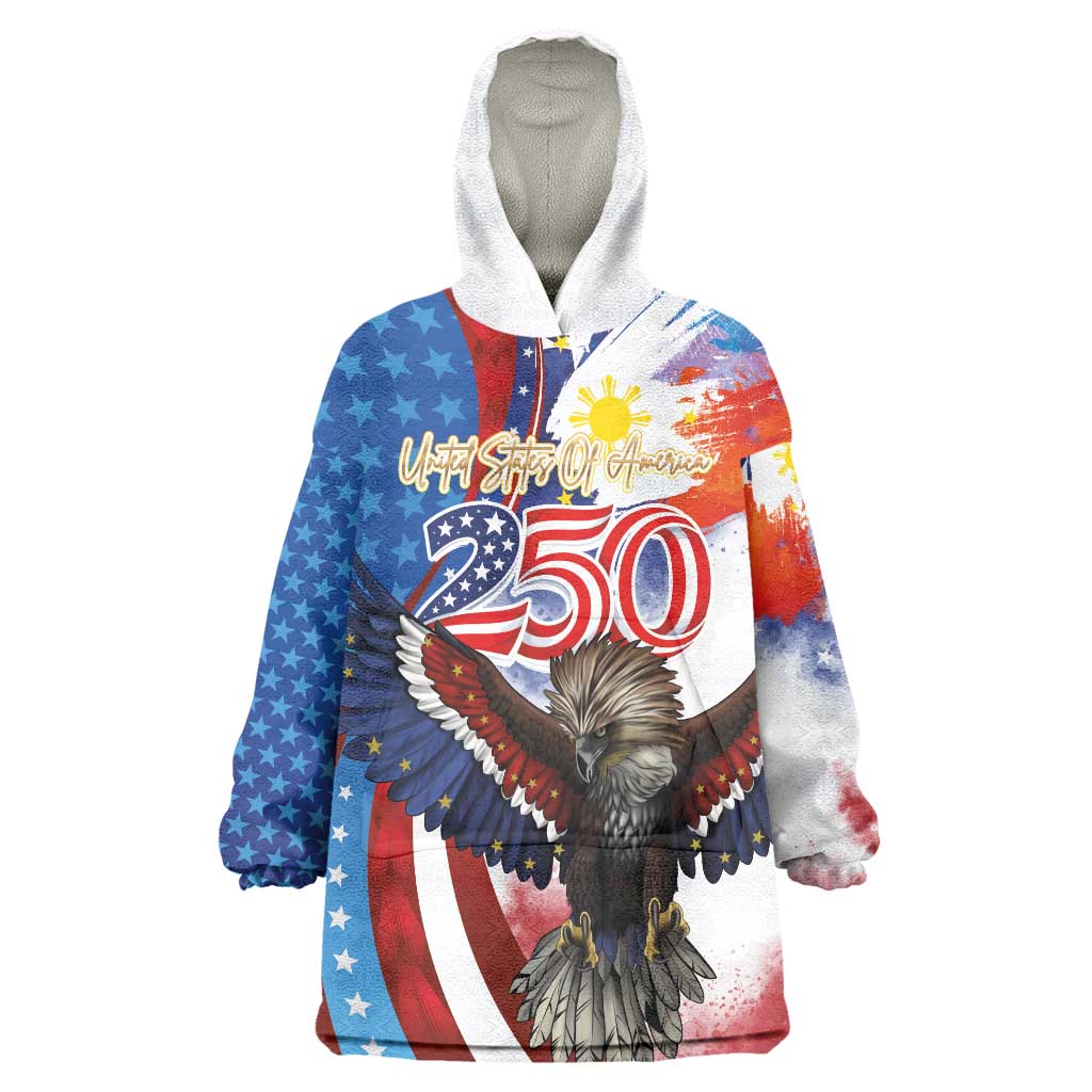 Philippines and United States Semiquincentennial Wearable Blanket Hoodie Eagle and National Flag Style LT03 One Size Multicolor - Polynesian Pride