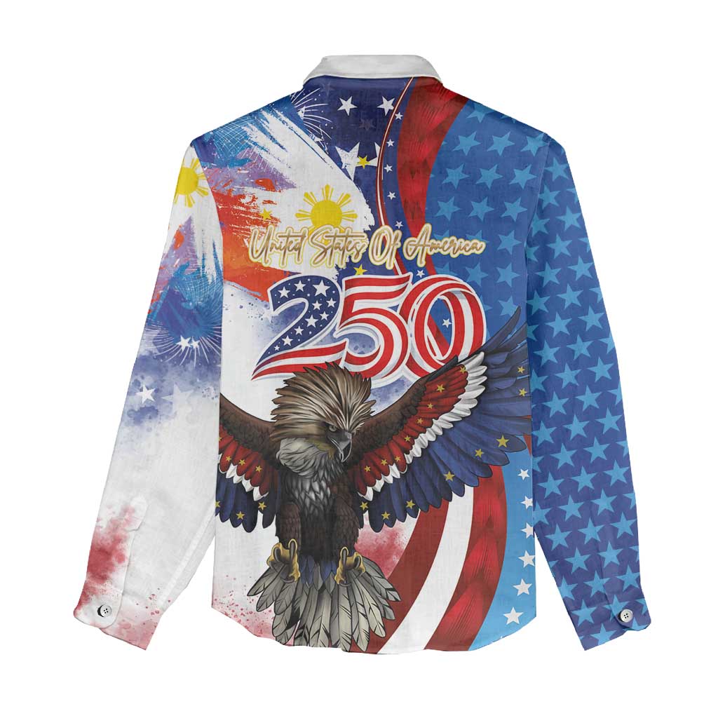 Philippines and United States Semiquincentennial Women Casual Shirt Eagle and National Flag Style