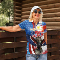 Philippines and United States Semiquincentennial Women Polo Shirt Eagle and National Flag Style