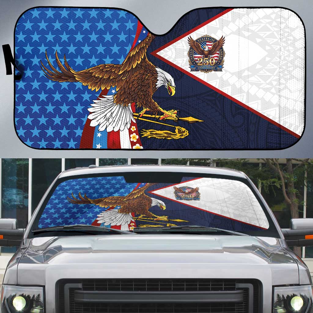 American Samoa and United States Semiquincentennial Auto Sun Shade Bald Eagle with National Flag Style LT03 Multicolor - Polynesian Pride
