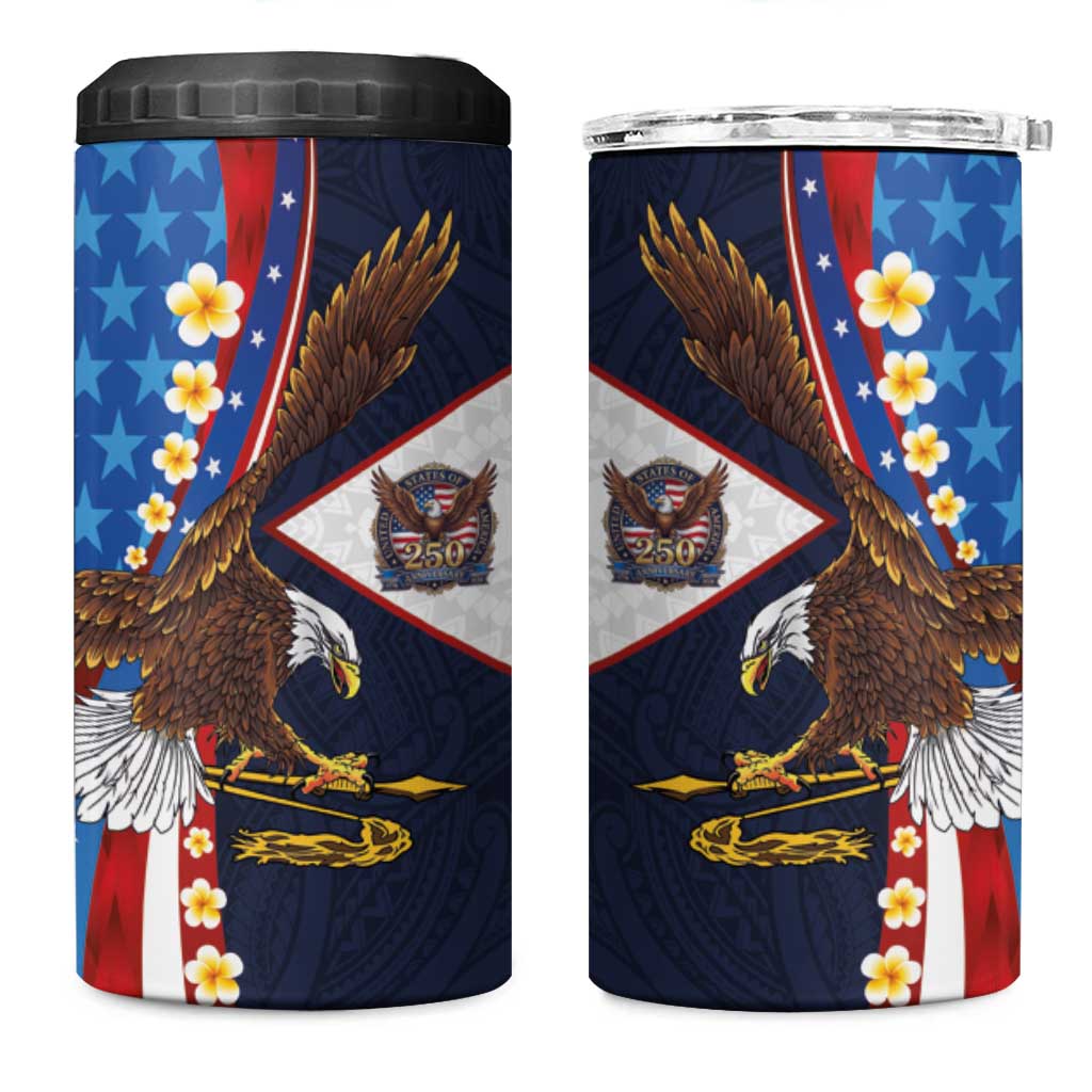American Samoa and United States Semiquincentennial 4 in 1 Can Cooler Tumbler Bald Eagle with National Flag Style LT03 One Size: 16 oz Multicolor - Polynesian Pride