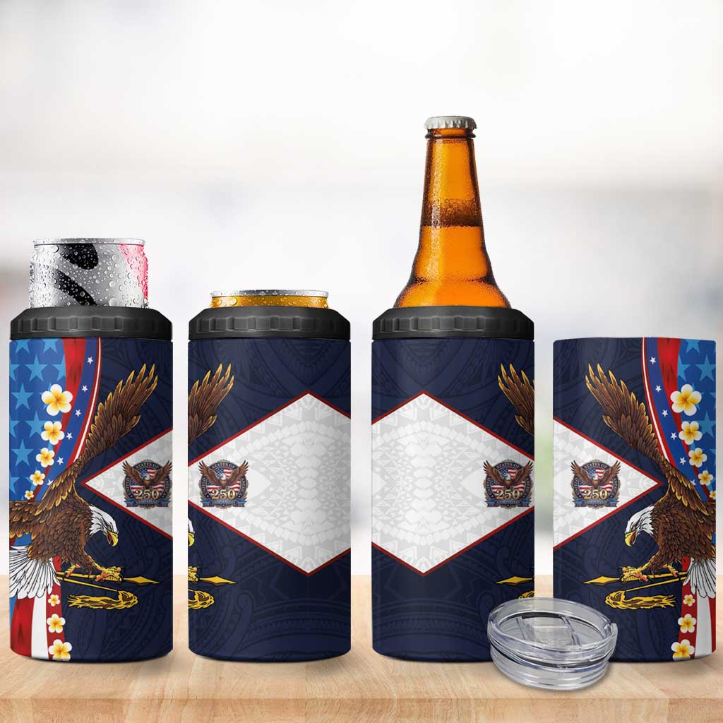American Samoa and United States Semiquincentennial 4 in 1 Can Cooler Tumbler Bald Eagle with National Flag Style LT03 - Polynesian Pride