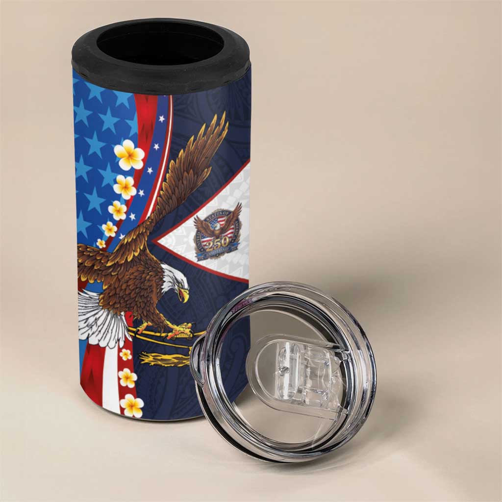 American Samoa and United States Semiquincentennial 4 in 1 Can Cooler Tumbler Bald Eagle with National Flag Style LT03 - Polynesian Pride