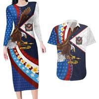 American Samoa and United States Semiquincentennial Couples Matching Long Sleeve Bodycon Dress and Hawaiian Shirt Bald Eagle with National Flag Style