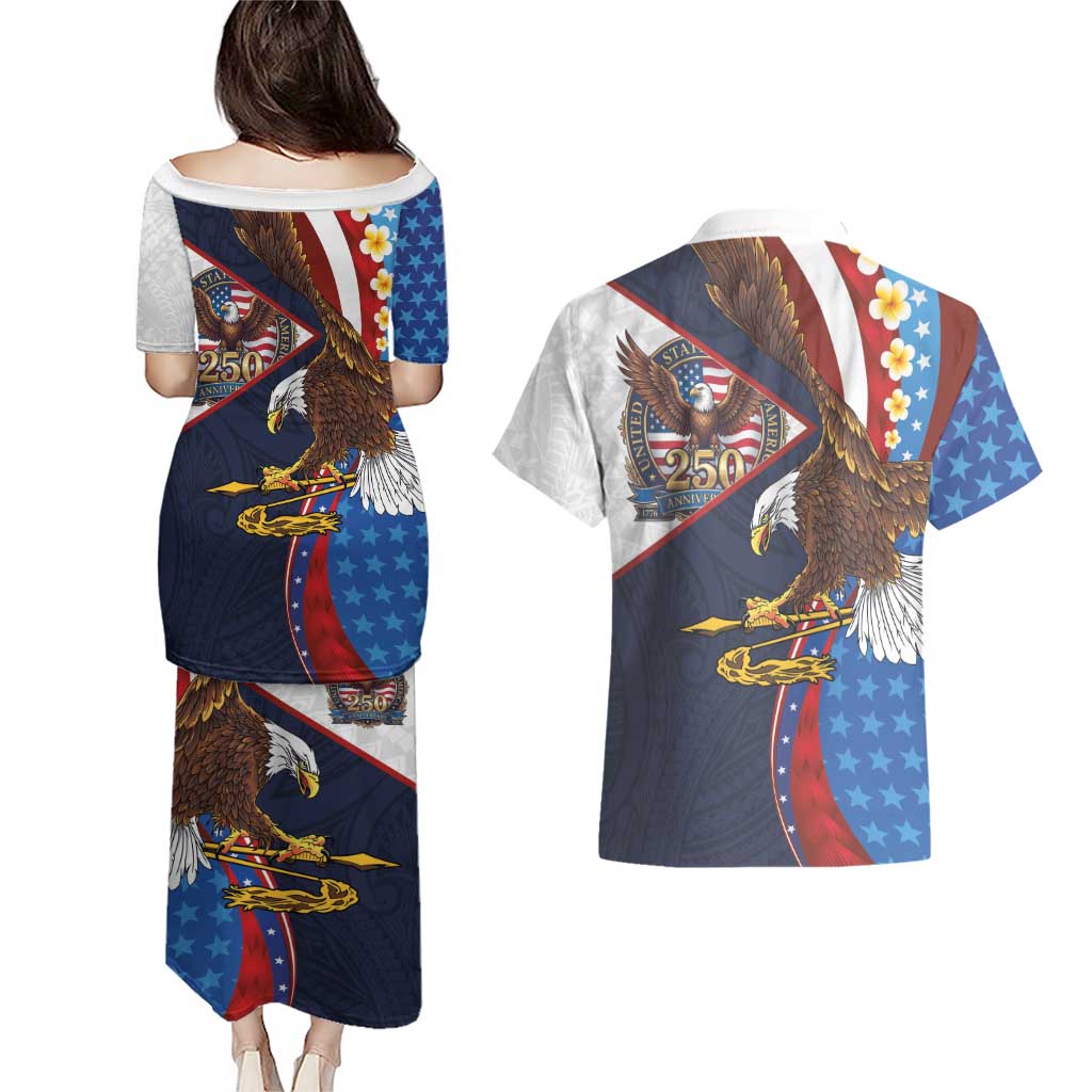 American Samoa and United States Semiquincentennial Couples Matching Puletasi and Hawaiian Shirt Bald Eagle with National Flag Style