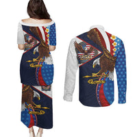 American Samoa and United States Semiquincentennial Couples Matching Puletasi and Long Sleeve Button Shirt Bald Eagle with National Flag Style