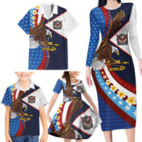 American Samoa and United States Semiquincentennial Family Matching Long Sleeve Bodycon Dress and Hawaiian Shirt Bald Eagle with National Flag Style