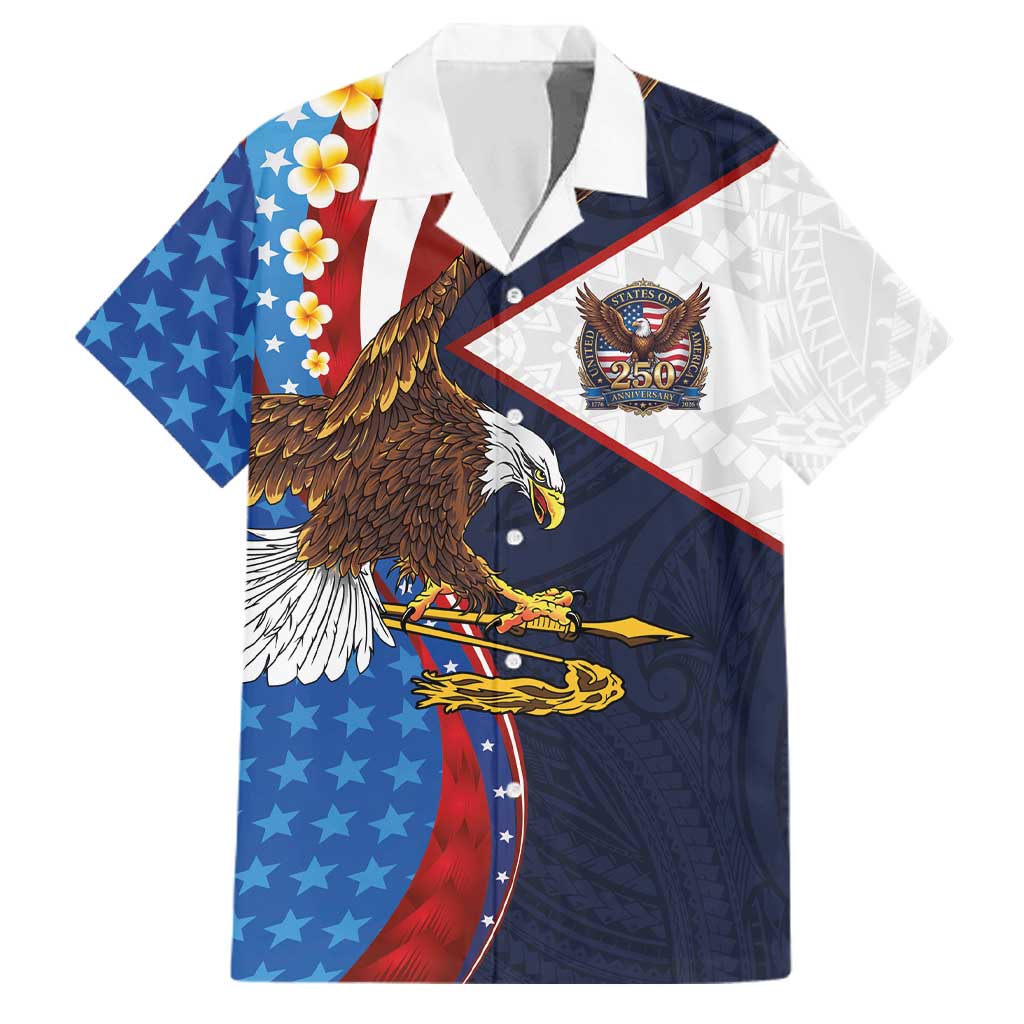 American Samoa and United States Semiquincentennial Family Matching Long Sleeve Bodycon Dress and Hawaiian Shirt Bald Eagle with National Flag Style
