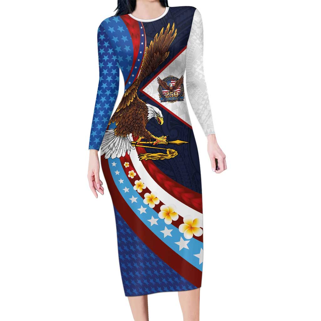 American Samoa and United States Semiquincentennial Family Matching Long Sleeve Bodycon Dress and Hawaiian Shirt Bald Eagle with National Flag Style