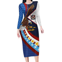 American Samoa and United States Semiquincentennial Family Matching Long Sleeve Bodycon Dress and Hawaiian Shirt Bald Eagle with National Flag Style