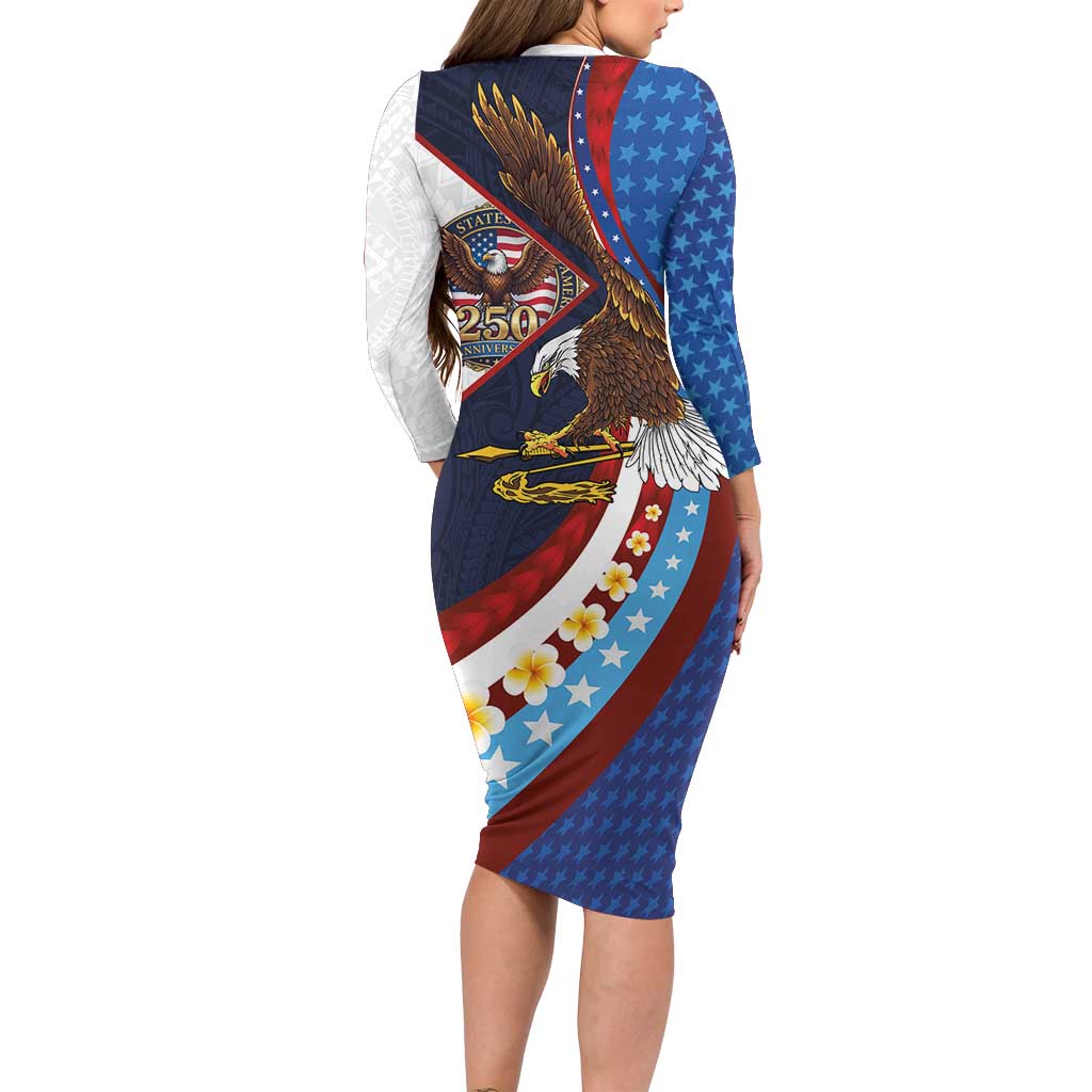 American Samoa and United States Semiquincentennial Family Matching Long Sleeve Bodycon Dress and Hawaiian Shirt Bald Eagle with National Flag Style