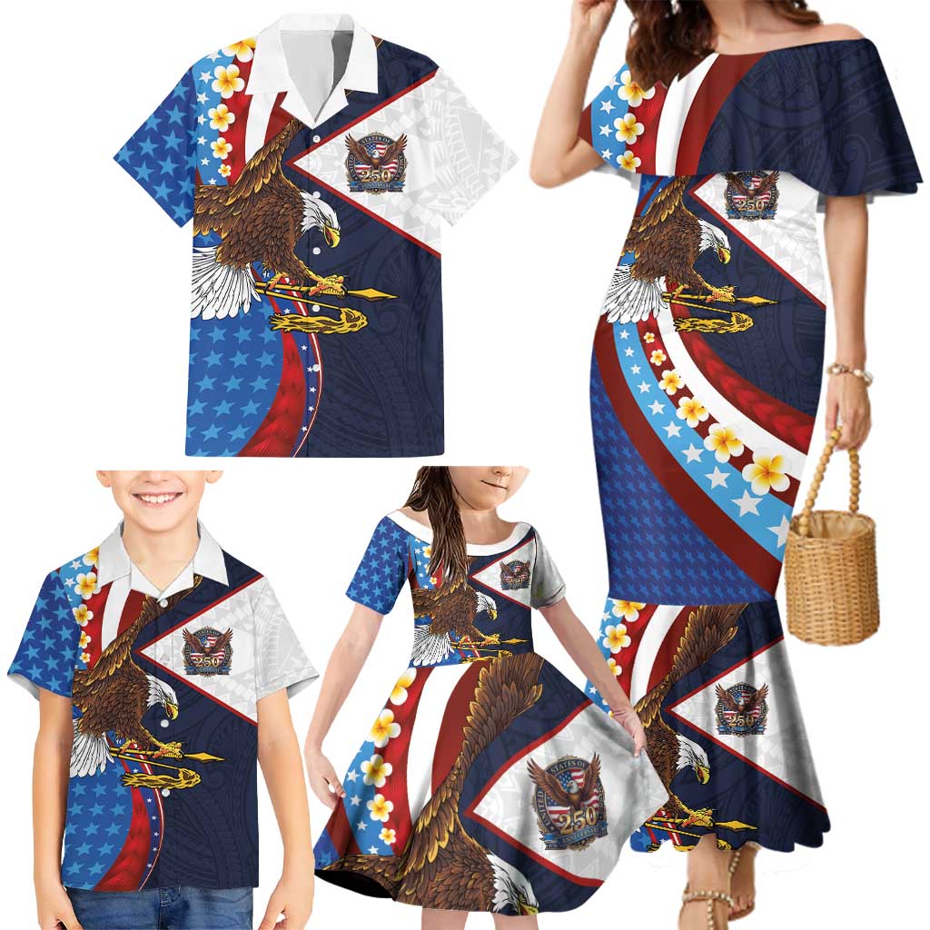 American Samoa and United States Semiquincentennial Family Matching Mermaid Dress and Hawaiian Shirt Bald Eagle with National Flag Style