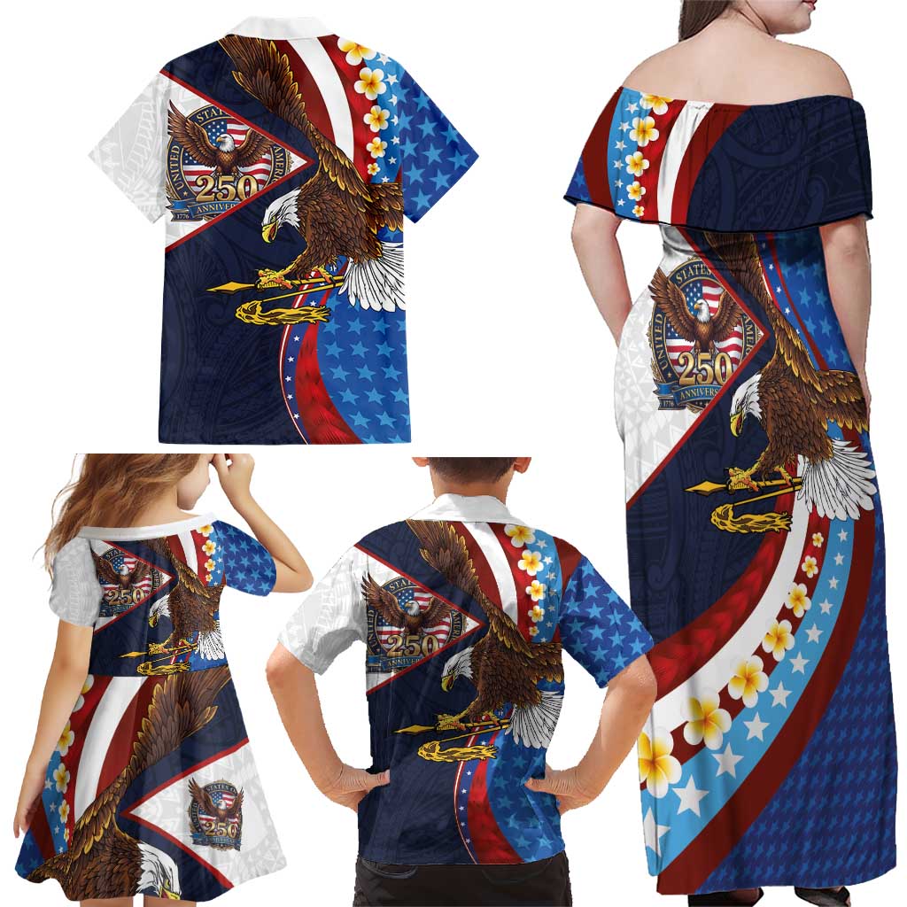 American Samoa and United States Semiquincentennial Family Matching Off Shoulder Maxi Dress and Hawaiian Shirt Bald Eagle with National Flag Style