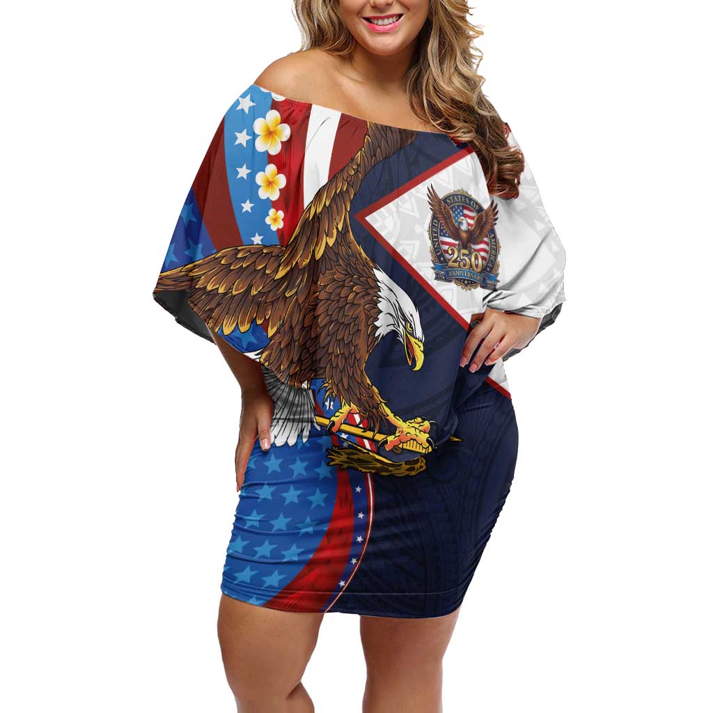 American Samoa and United States Semiquincentennial Family Matching Off Shoulder Short Dress and Hawaiian Shirt Bald Eagle with National Flag Style