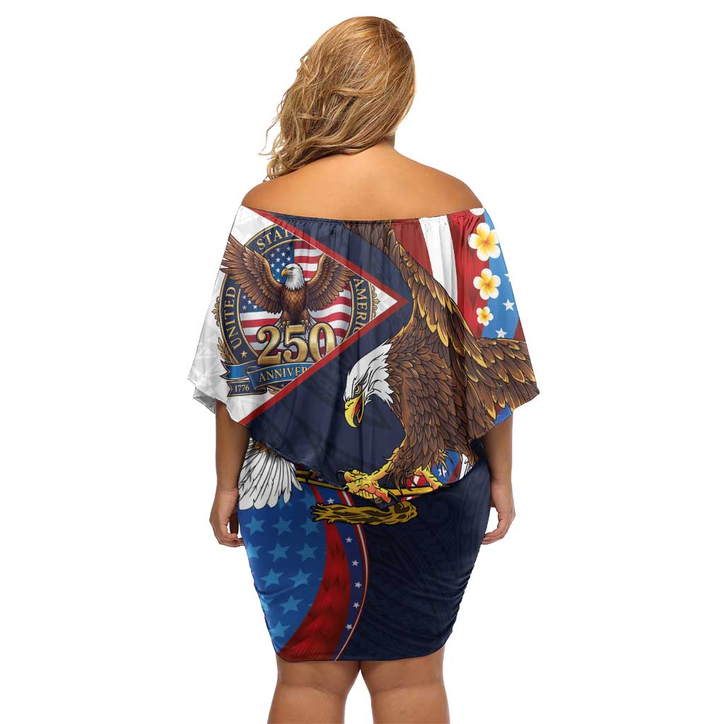 American Samoa and United States Semiquincentennial Family Matching Off Shoulder Short Dress and Hawaiian Shirt Bald Eagle with National Flag Style