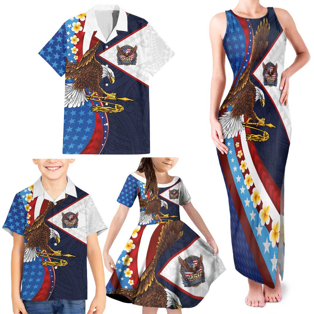 American Samoa and United States Semiquincentennial Family Matching Tank Maxi Dress and Hawaiian Shirt Bald Eagle with National Flag Style