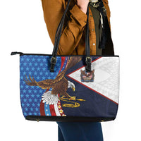 American Samoa and United States Semiquincentennial Leather Tote Bag Bald Eagle with National Flag Style