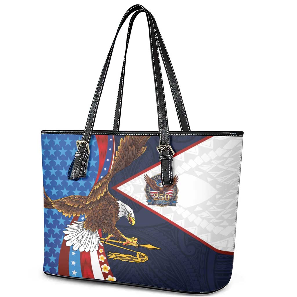 American Samoa and United States Semiquincentennial Leather Tote Bag Bald Eagle with National Flag Style