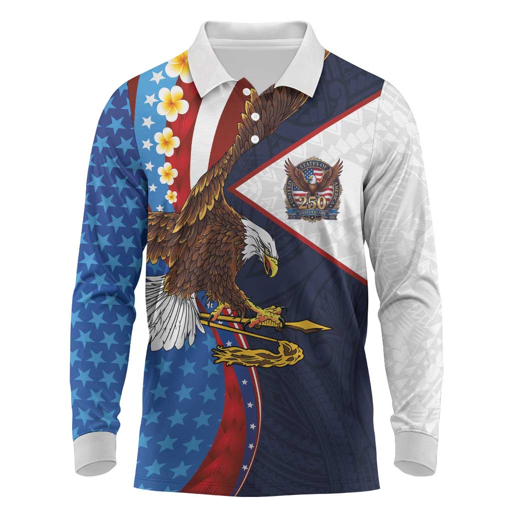 American Samoa and United States Semiquincentennial Long Sleeve Polo Shirt Bald Eagle with National Flag Style LT03 Multicolor - Polynesian Pride