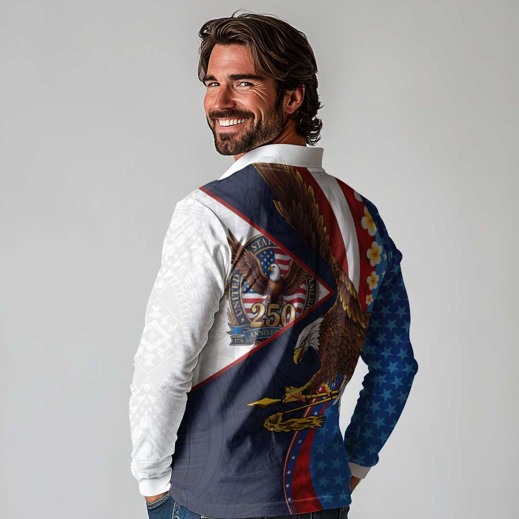 American Samoa and United States Semiquincentennial Long Sleeve Polo Shirt Bald Eagle with National Flag Style LT03 - Polynesian Pride
