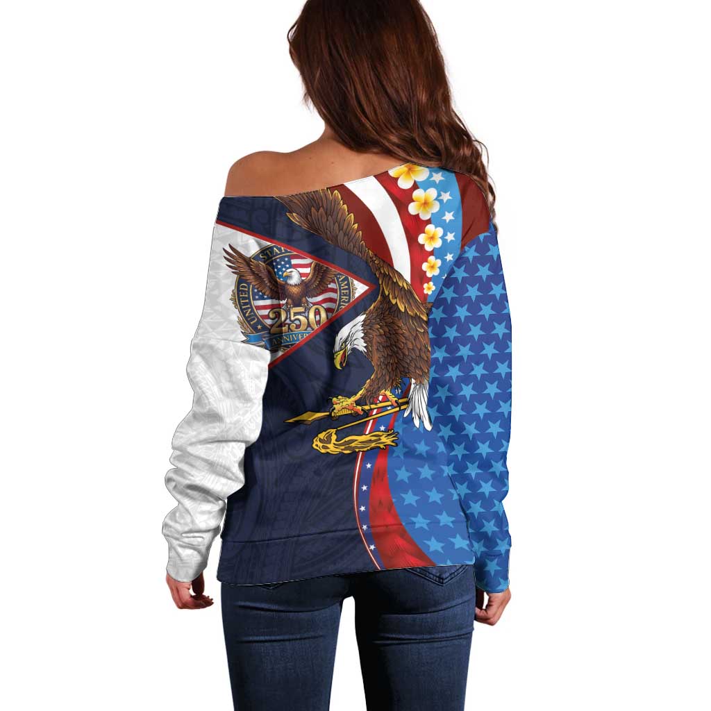 American Samoa and United States Semiquincentennial Off Shoulder Sweater Bald Eagle with National Flag Style