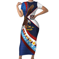 American Samoa and United States Semiquincentennial Short Sleeve Bodycon Dress Bald Eagle with National Flag Style