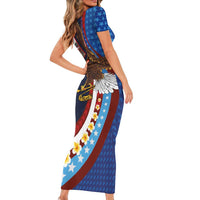 American Samoa and United States Semiquincentennial Short Sleeve Bodycon Dress Bald Eagle with National Flag Style