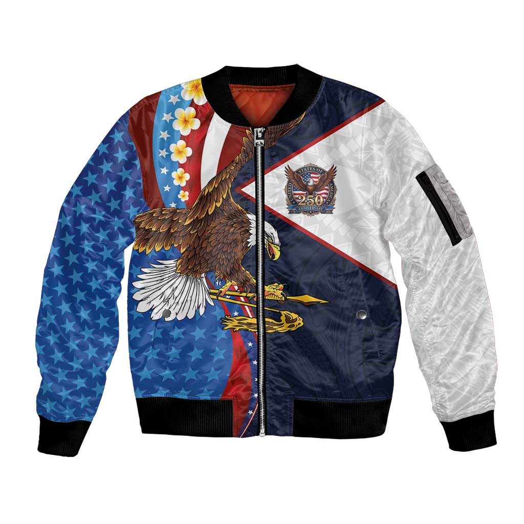 American Samoa and United States Semiquincentennial Sleeve Zip Bomber Jacket Bald Eagle with National Flag Style