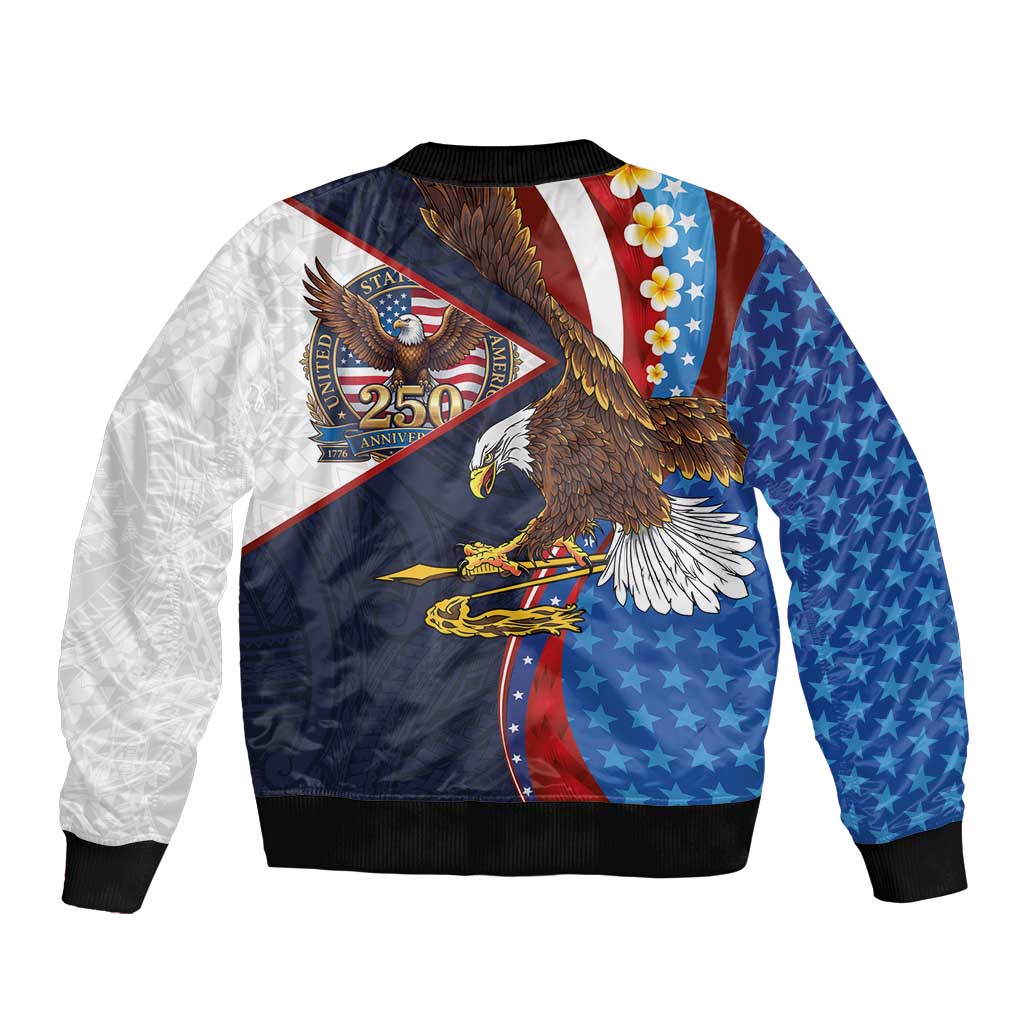 American Samoa and United States Semiquincentennial Sleeve Zip Bomber Jacket Bald Eagle with National Flag Style