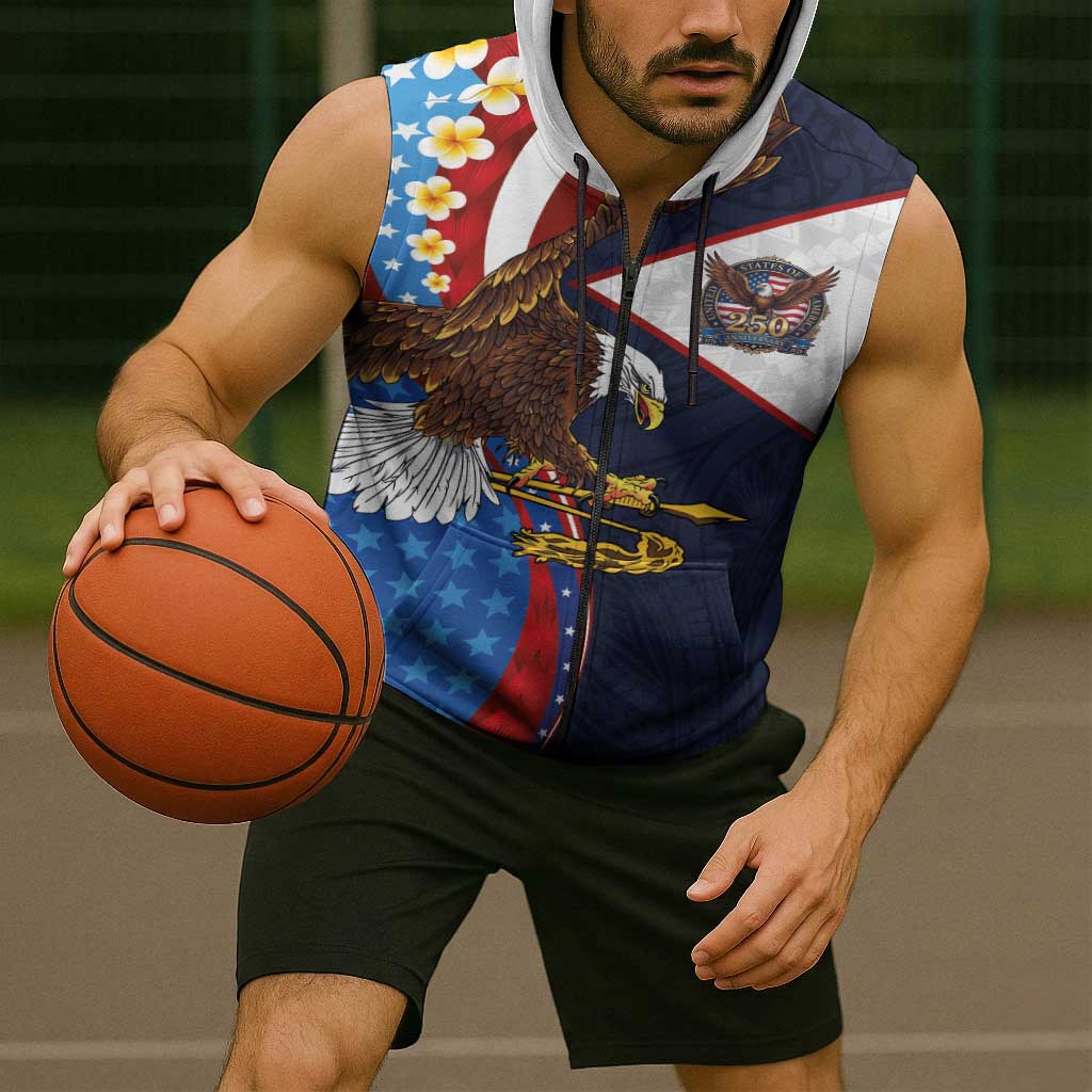 American Samoa and United States Semiquincentennial Sleeveless Zip Hoodie Bald Eagle with National Flag Style LT03 - Polynesian Pride