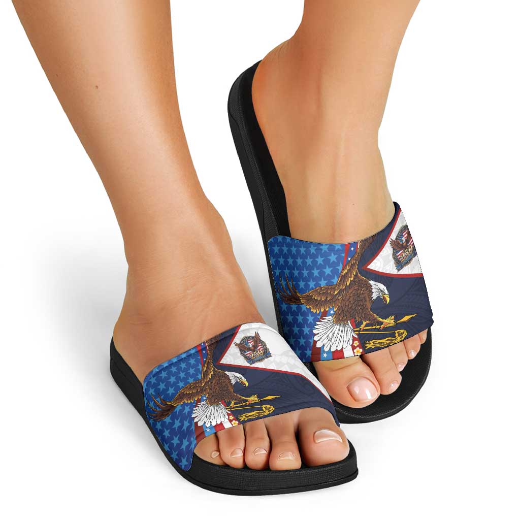 American Samoa and United States Semiquincentennial Slide Sandals Bald Eagle with National Flag Style LT03 - Polynesian Pride