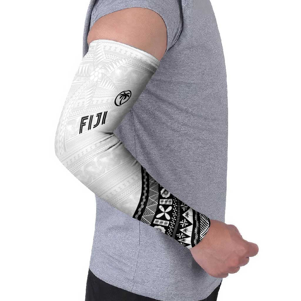 Custom Fijian Rugby Arm Sleeves Tapa Pattern and Palm Tree Tribal
