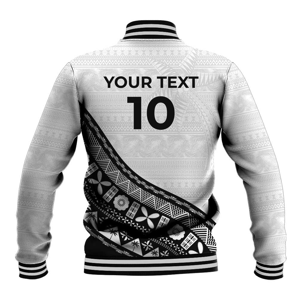 Custom Fijian Rugby Baseball Jacket Tapa Pattern and Palm Tree Tribal