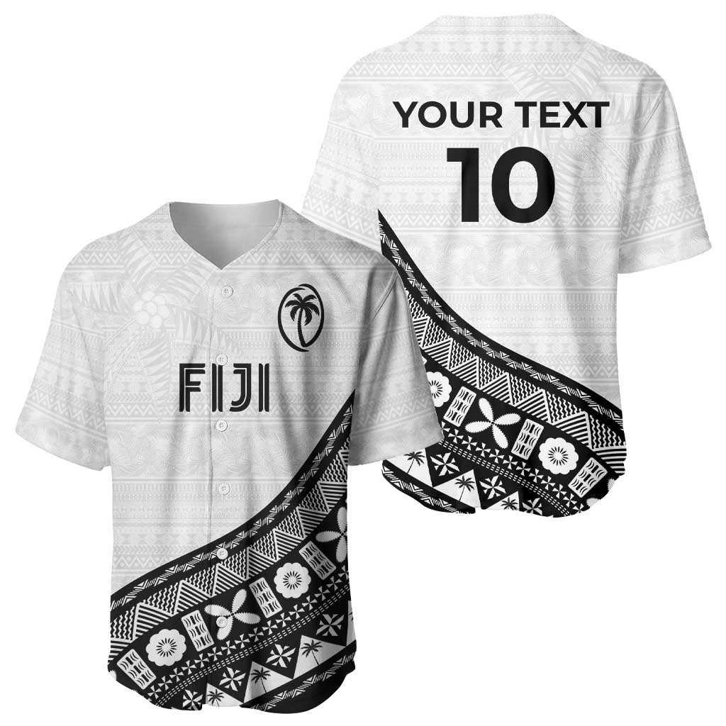 Custom Fijian Rugby Baseball Jersey Tapa Pattern and Palm Tree Tribal