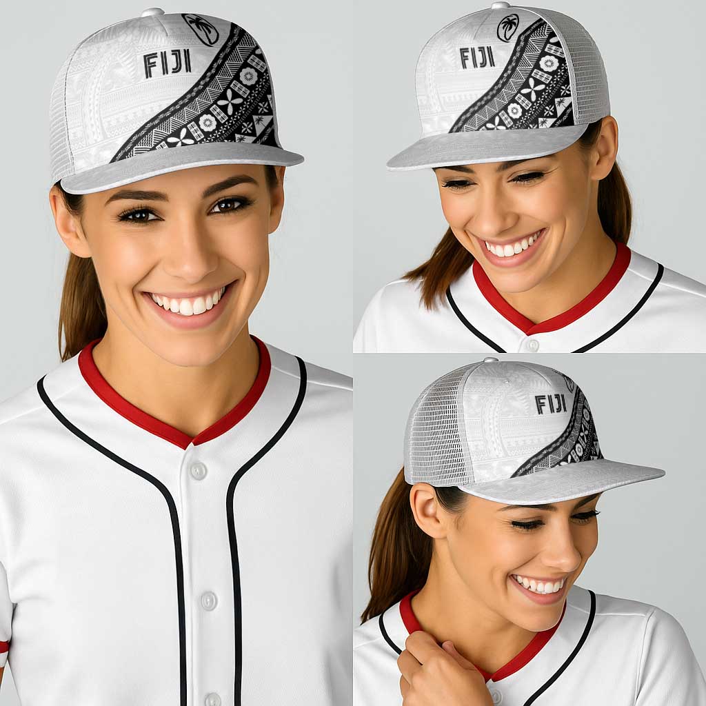 Fijian Rugby Baseball Net Cap Tapa Pattern and Palm Tree Tribal