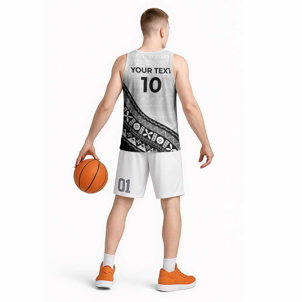 Custom Fijian Rugby Basketball Jersey Tapa Pattern and Palm Tree Tribal